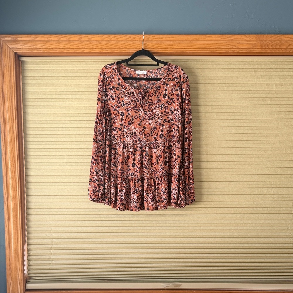 Floral Print Women's Top - camel